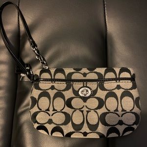 *NWOT* Coach Black and Tan Canvas Wristlet